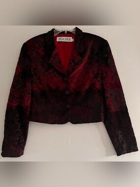 Vintage Della Spiga Crimson Velvet Brocade Cropped Blazer 8